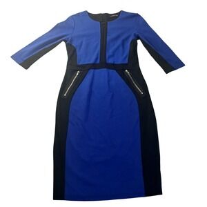 Homeyee Colorblock Sheath Dress Blue Black Zipper Detail‎ NWT L Power Dressing